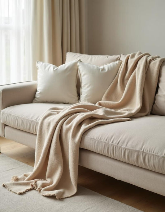 Cashmere Throw Blanket - Luxury natural oat throw